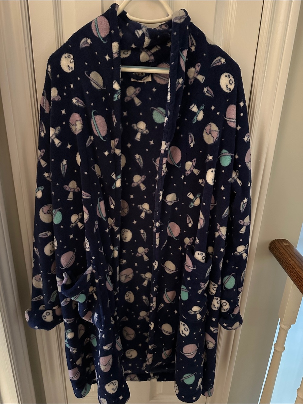 Kids Densley Navy Space-Print Fleece Pajama Robe - Cozy Planet & Moon Pattern